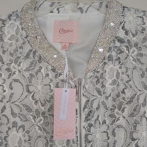 Candie's Sparkle Collar White Lace Bomber Jacket